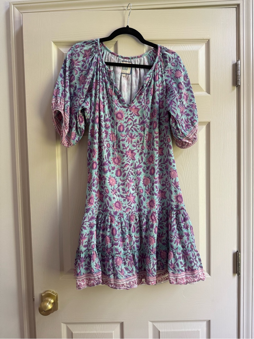 Bell floral block print short dress